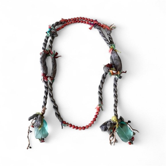 Boho Silk Necklace w/ Semi-Precious Stones & Glass Beads – Tribal Artisan - Picture 1 of 7